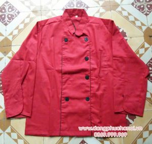 Áo đầu bếp may sẵn dài tay màu đỏ viền đen