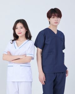 Bộ blouse cổ tim nam nữ cộc tay – bộ scrubs trắng cổ chữ V cho bác sỹ, điều dưỡng, dược sỹ