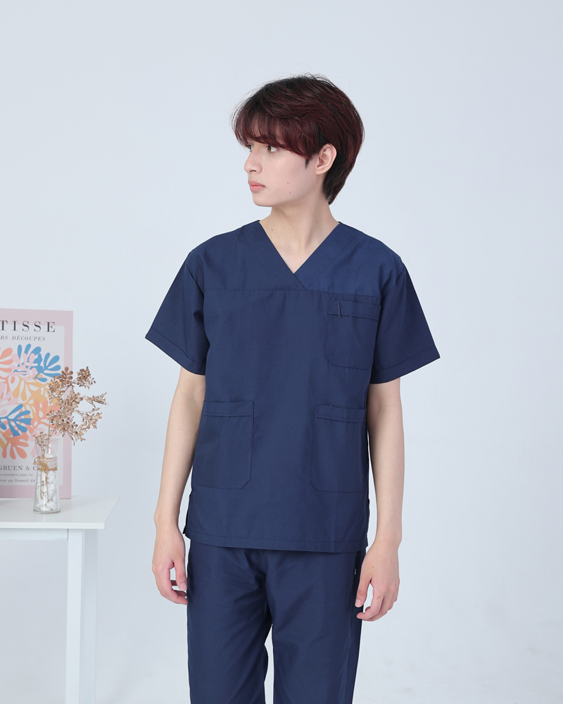 Bộ blouse cổ tim nam nữ cộc tay – bộ scrubs trắng cổ chữ V cho bác sỹ, điều dưỡng, dược sỹ