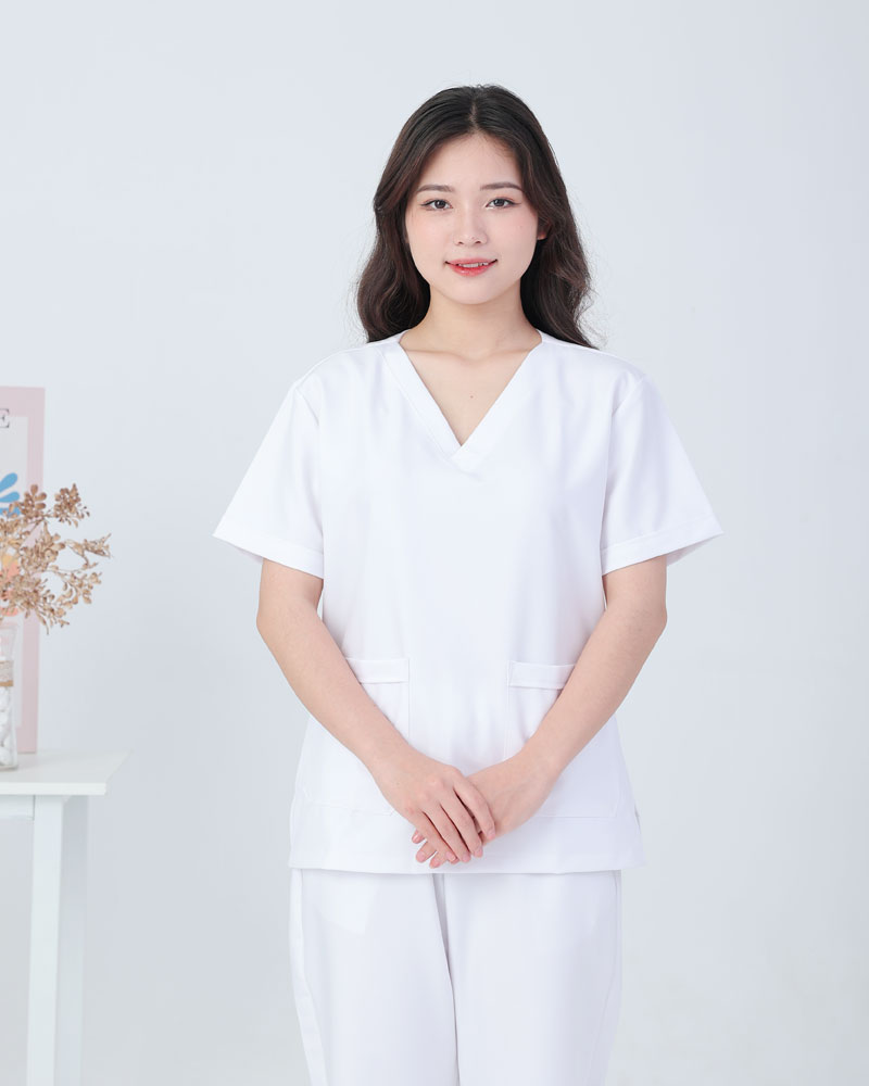 Bộ scrub nam nữ cổ tim đỏ và trắng – bộ quần áo blouse nam nữ cổ chữ V