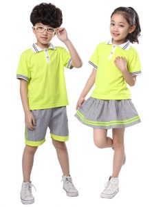 Đồng phục áo phông học sinh màu vàng chanh phối xám