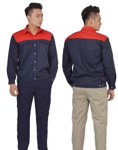 Đồng phục bảo hộ may sẵn màu xanh đen phối đỏ