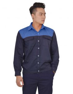 Đồng phục bảo hộ may sẵn màu xanh đen phối xanh dương