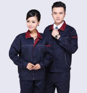 Đồng phục công nhân dài tay màu xanh đen phối đỏ