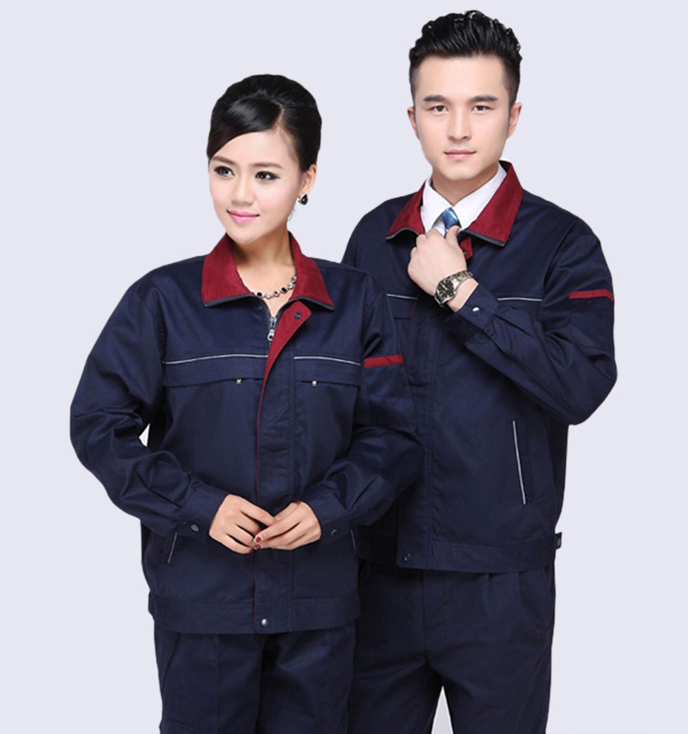 Đồng phục công nhân dài tay màu xanh đen phối đỏ