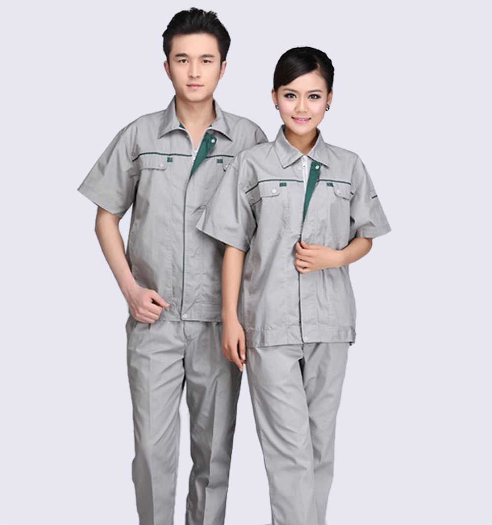 Đồng phục công nhân ghi xám phối xanh lá