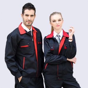 Đồng phục công nhân khóa kéo xanh đen phối đỏ