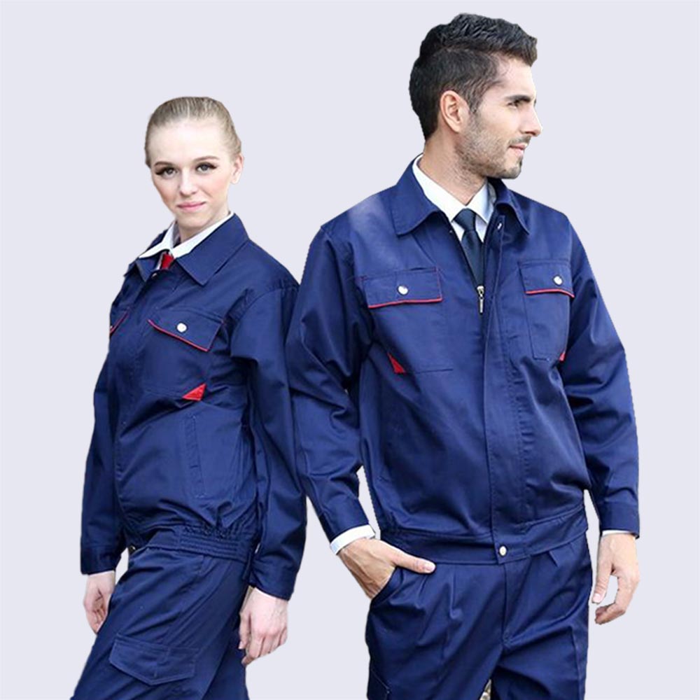 Đồng phục công nhân khóa kéo xanh viền đỏ túi áo