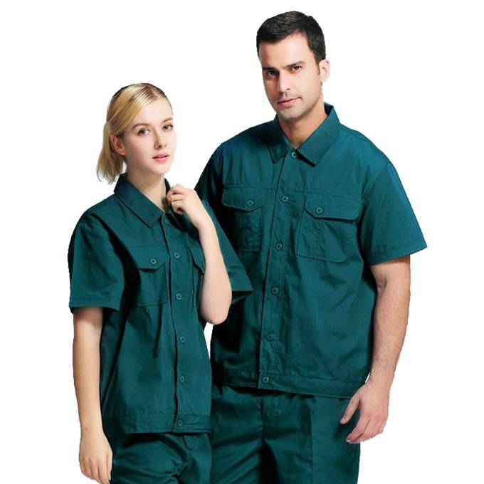 Đồng phục công nhân ngắn tay màu xanh lá cây