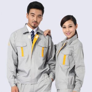 Đồng phục công nhân phối màu ghi sáng - vàng
