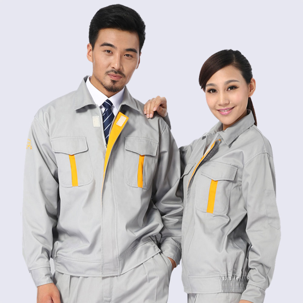 Đồng phục công nhân phối màu ghi sáng - vàng