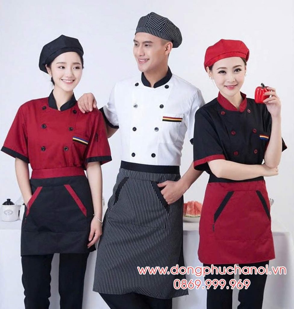 Đồng phục đầu bếp may sẵn phối màu