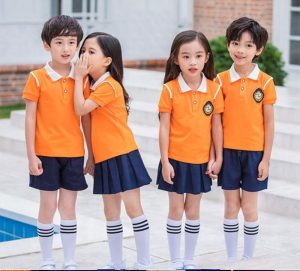Đồng phục học sinh mầm non - áo polo cam trẻ trung, nổi bật
