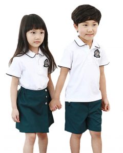 Đồng phục học sinh mầm non màu trắng phối xanh lá cây