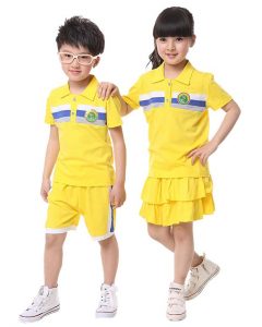 Đồng phục học sinh mầm non màu vàng phối xanh