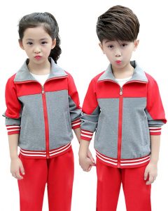 Đồng phục học sinh mùa đông màu đỏ phối xám