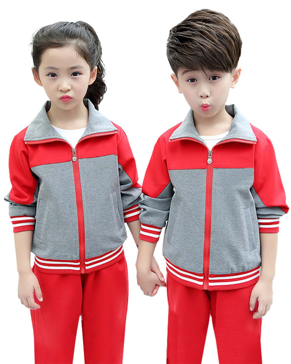 Đồng phục học sinh mùa đông màu đỏ phối xám