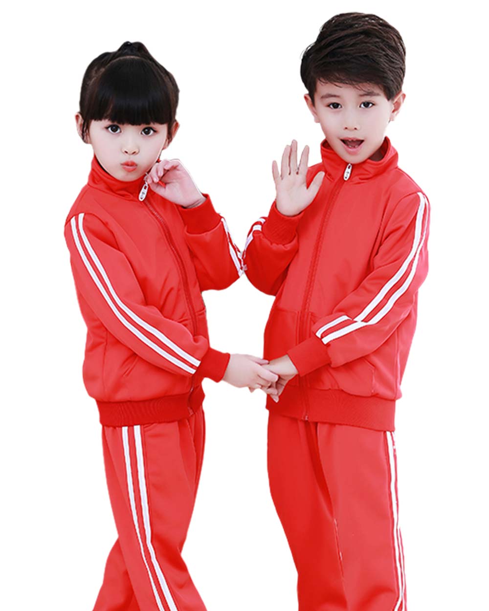 Đồng phục học sinh mùa đông màu đỏ sọc trắng cánh tay