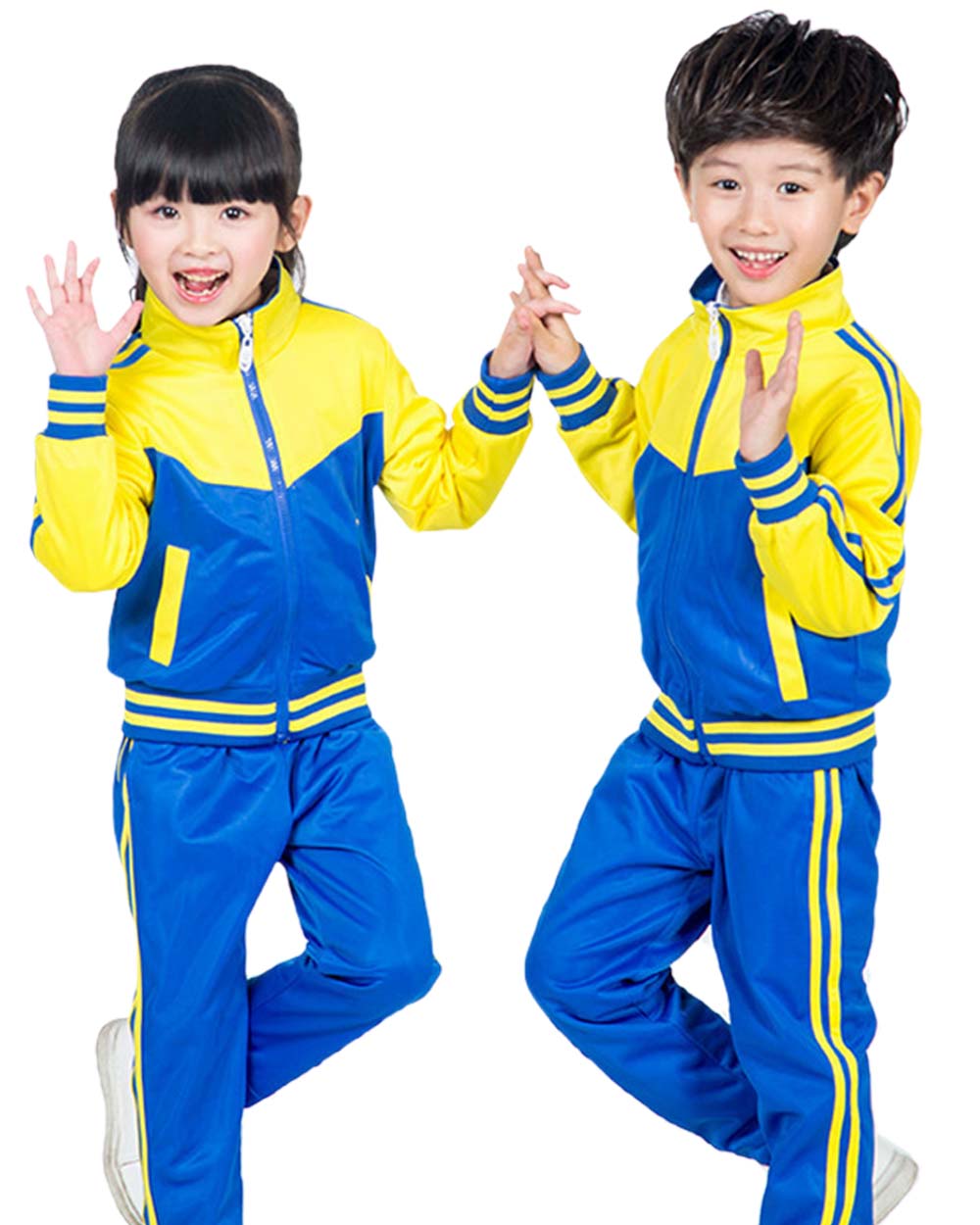 Đồng phục học sinh mùa đông màu vàng phối xanh dương