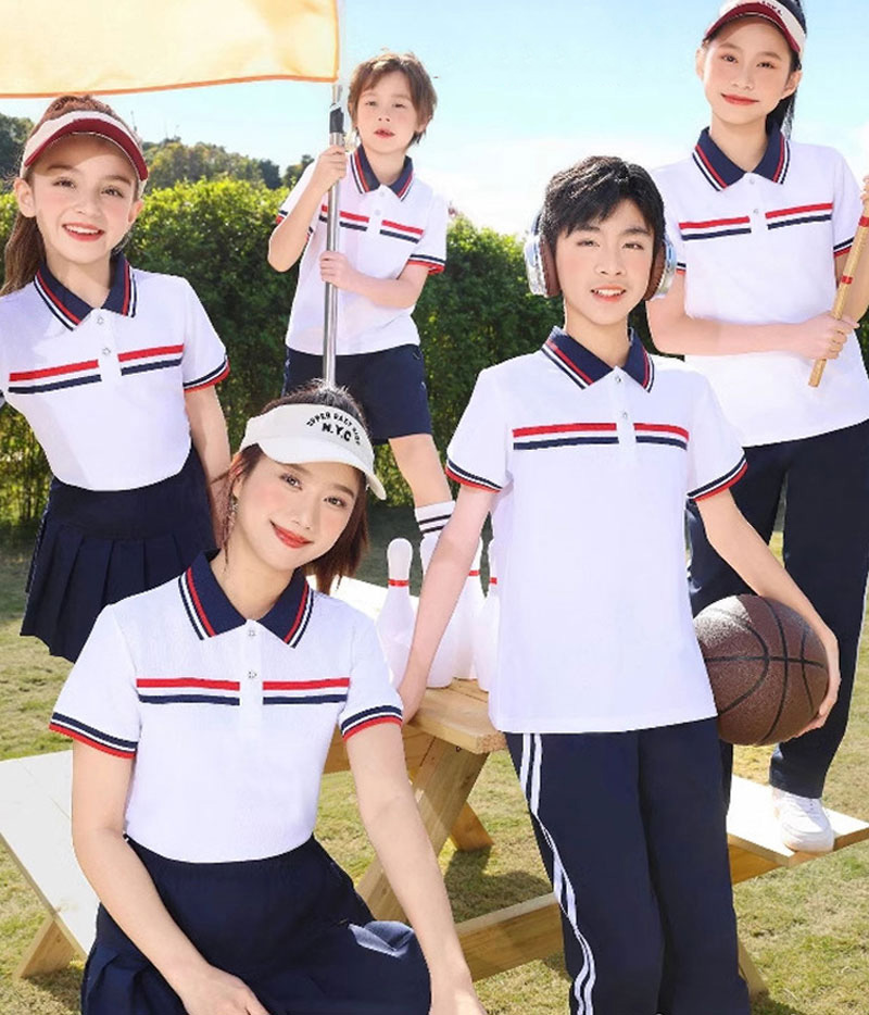 Đồng phục học sinh thể thao - áo polo trắng phối sọc đỏ xanh năng động