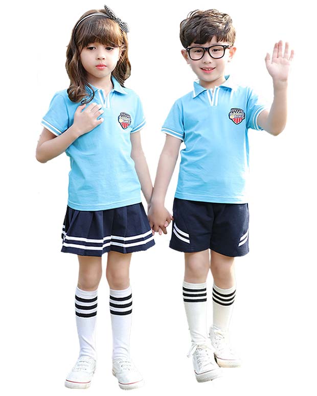 Đồng phục học sinh tiểu học màu xanh da trời phối xanh navy
