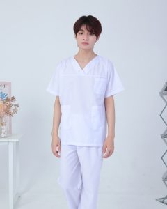 Đồng phục scrub y tế nam cổ tim màu trắng
