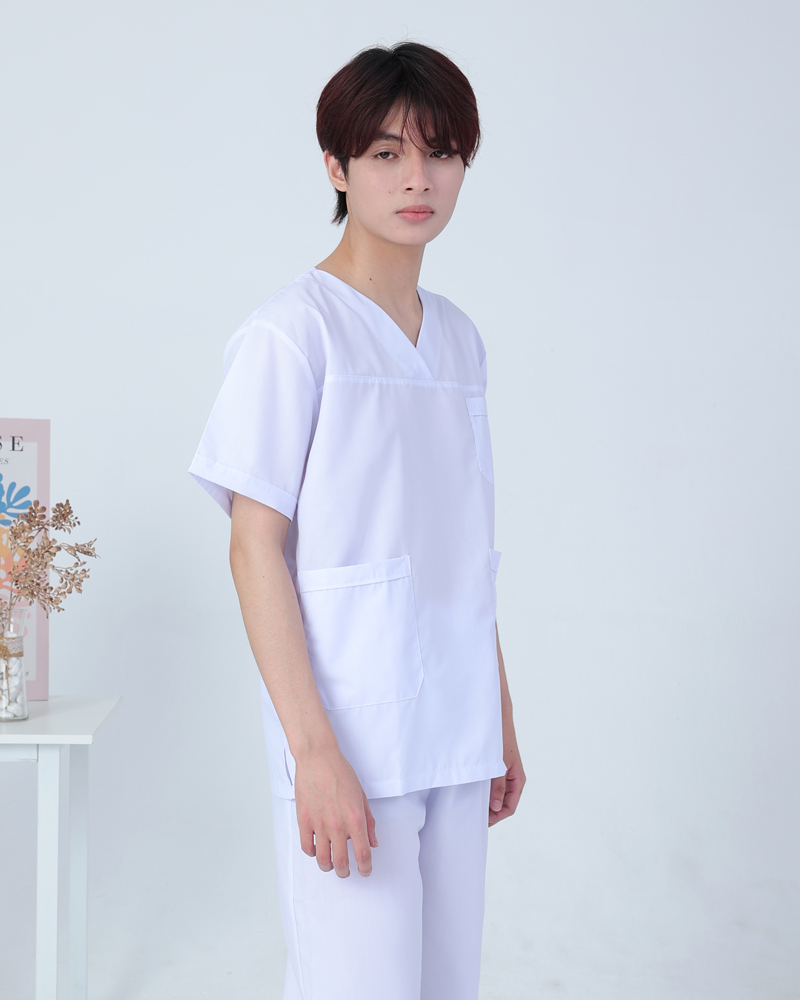 Đồng phục scrub y tế nam cổ tim màu trắng