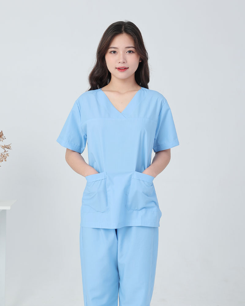 Đồng phục scrub y tế phối xanh da trời - xanh dương