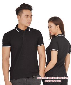 Mẫu áo polo đôi may sẵn màu đen viền trắng
