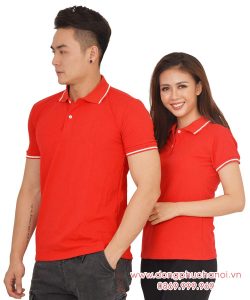 Mẫu áo polo đôi may sẵn màu đỏ