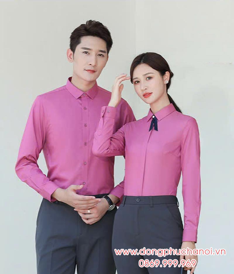 Mẫu áo sơ mi công sở màu hồng đậm