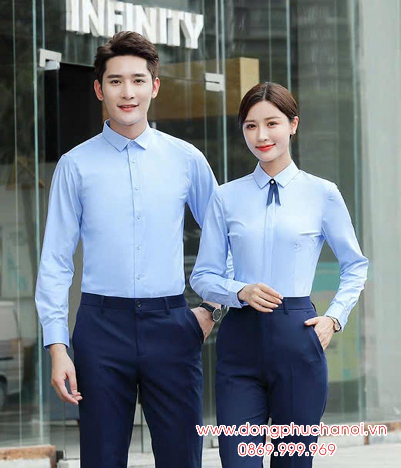 Mẫu áo sơ mi công sở màu xanh da trời nhạt
