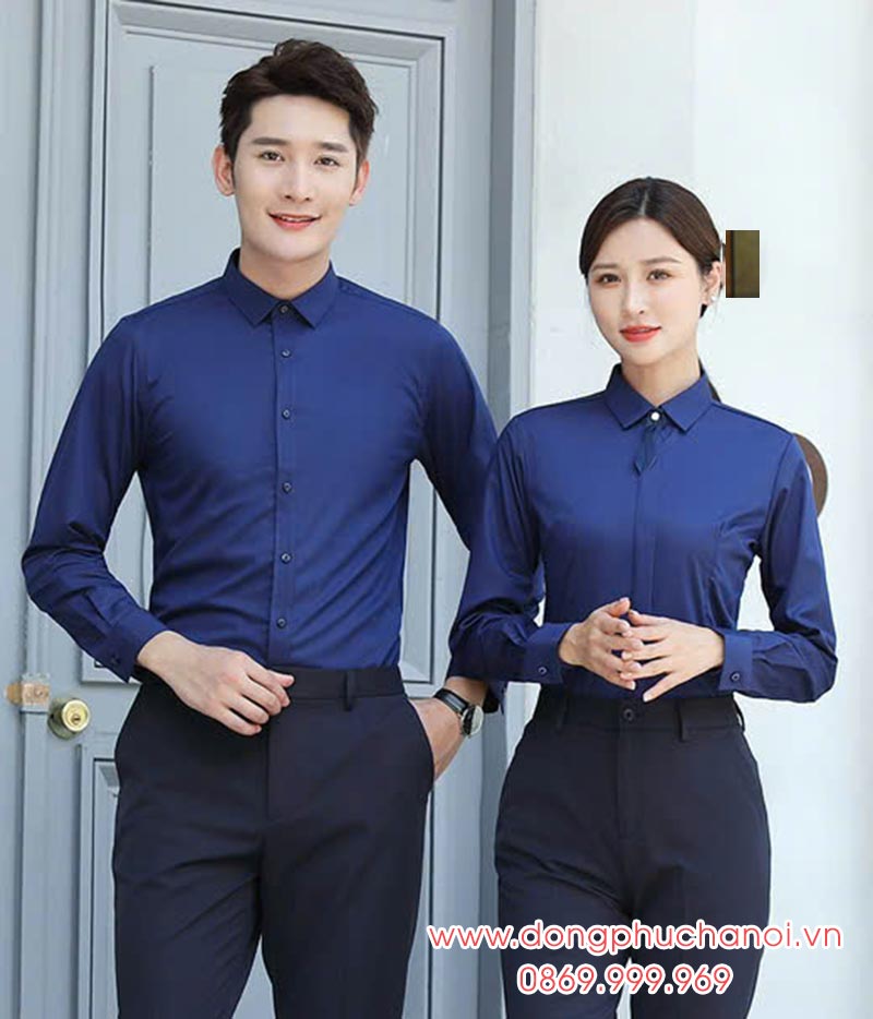 Mẫu áo sơ mi công sở màu xanh đen