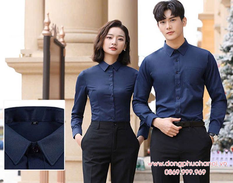 Mẫu áo sơ mi công sở màu xanh đen