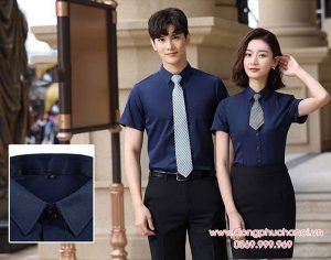 Mẫu áo sơ mi công sở màu xanh đen