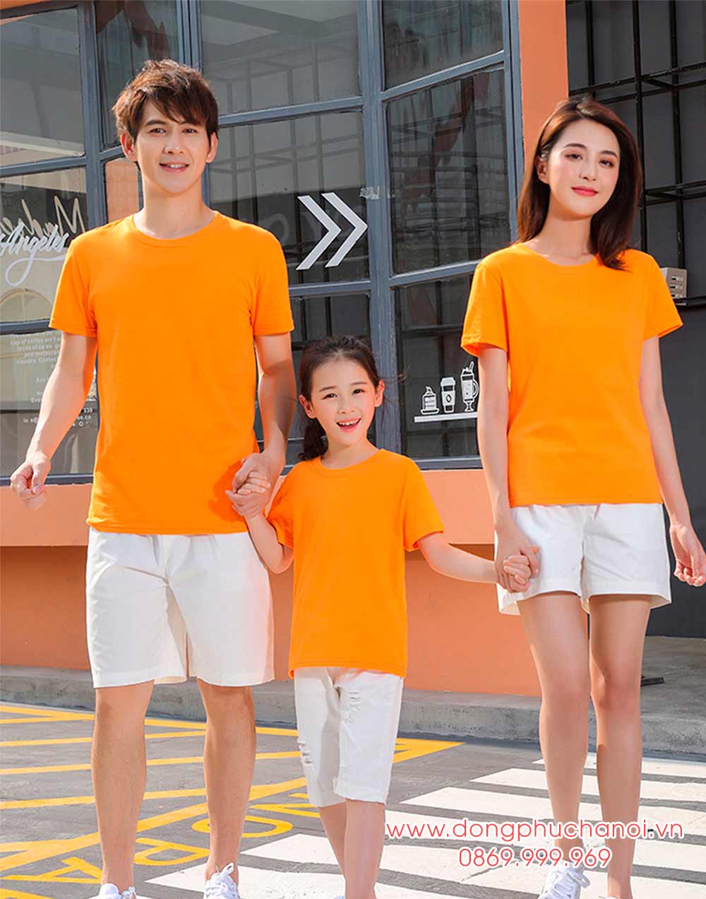 May áo phông cổ tròn màu cam