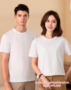 May áo phông cổ tròn màu trắng