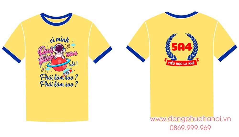 May và In áo cổ tròn Lớp 5A4 Class Tiểu học La Khê - We are family
