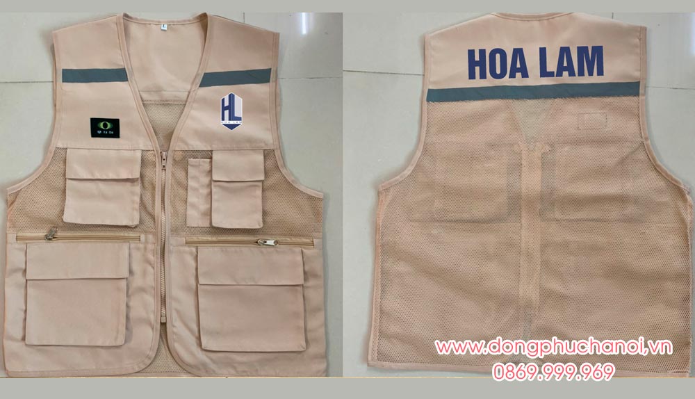 May và In áo gile đồng phục Công ty Hoa Lam màu be