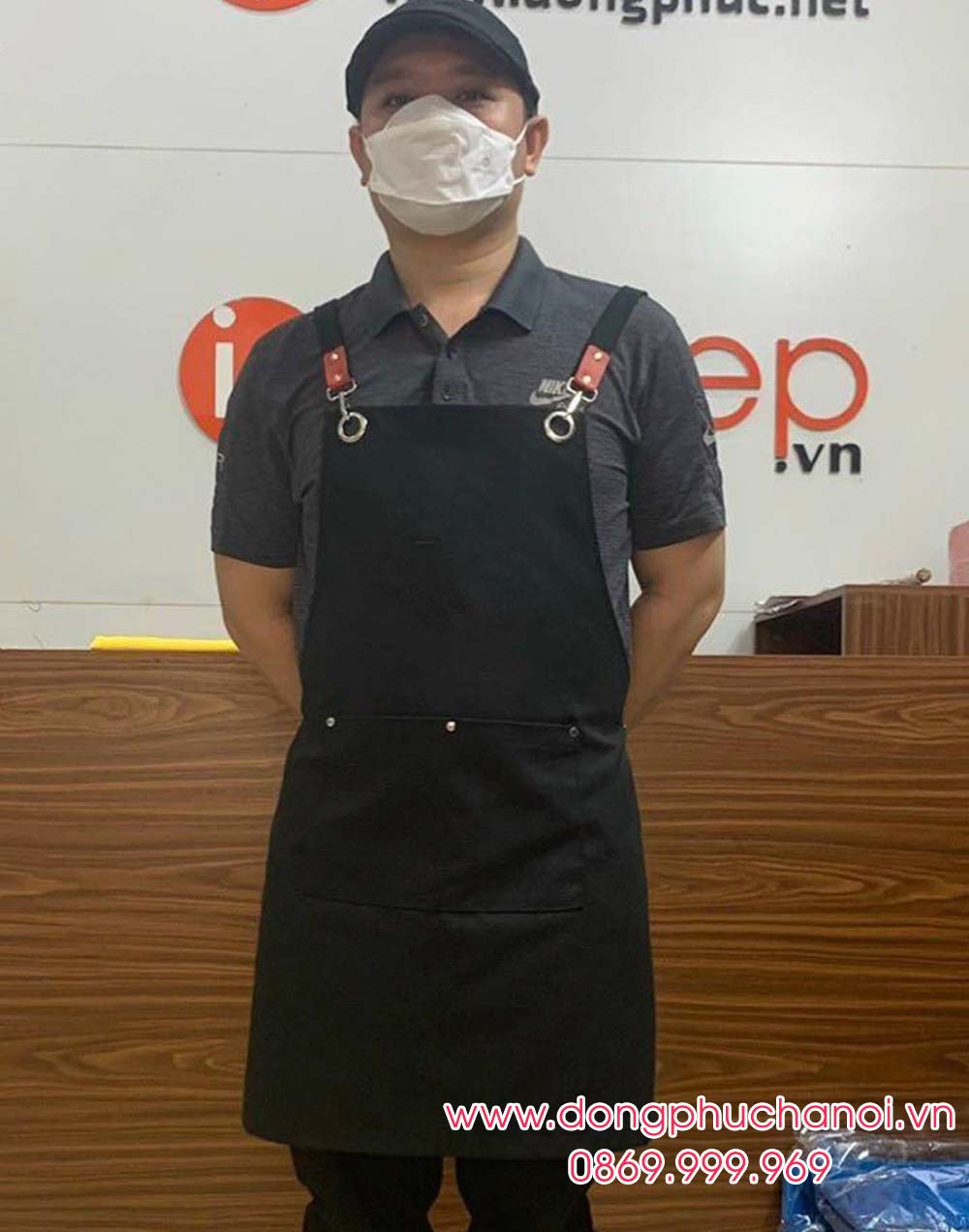 Tạp dề dáng dài màu đen - sản phẩm handmade - Tạp dề phối da