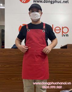 Tạp dề dáng dài màu đỏ - sản phẩm handmade - Tạp dề phối da