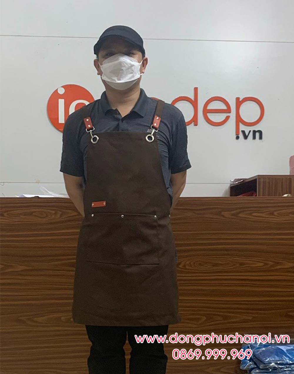 Tạp dề dáng dài màu nâu - sản phẩm handmade - Tạp dề phối da