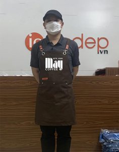 Tạp dề dáng dài màu nâu phối da Quán May Coffee