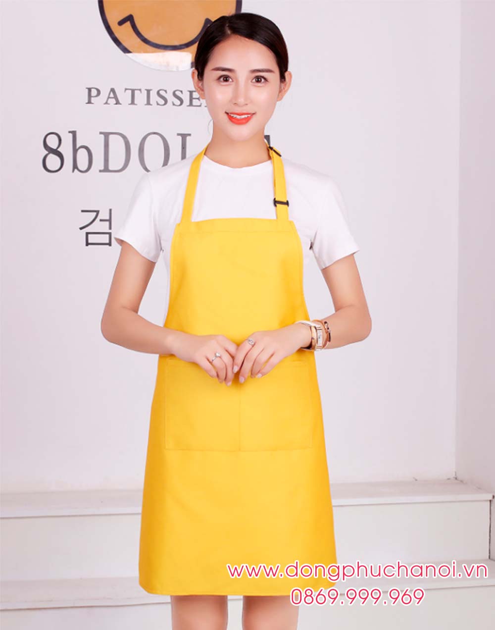 Tạp dề dáng dài màu vàng