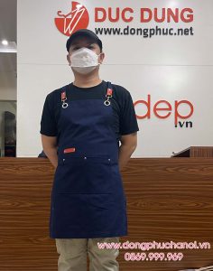 Tạp dề dáng dài màu xanh đen - sản phẩm handmade - Tạp dề phối da