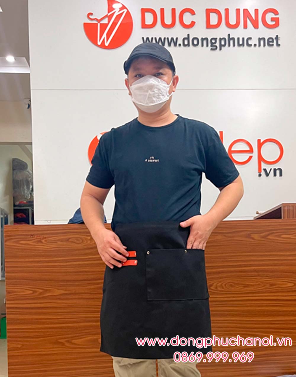 Tạp dề dáng ngắn màu đen - sản phẩm handmade - Tạp dề phối da