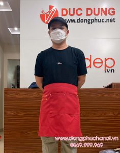 Tạp dề dáng ngắn màu đỏ - sản phẩm handmade - Tạp dề phối da