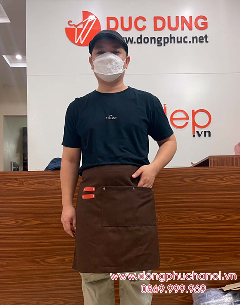 Tạp dề dáng ngắn màu nâu - sản phẩm handmade - Tạp dề phối da