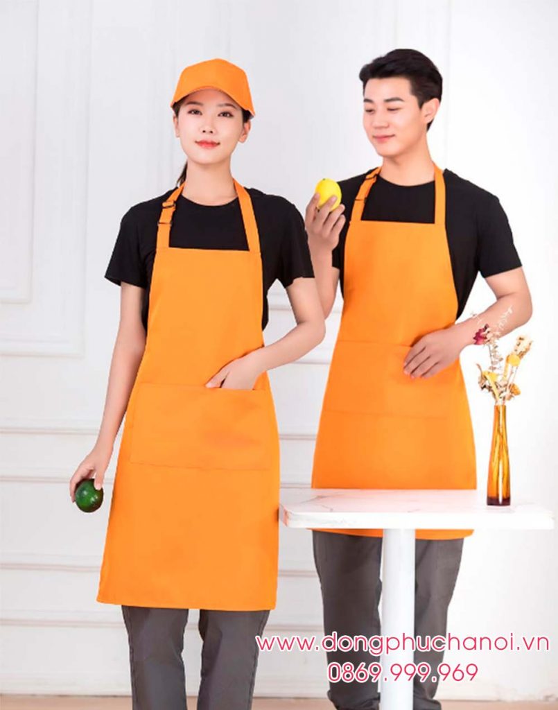 Tạp dề may sẵn dáng dài màu cam