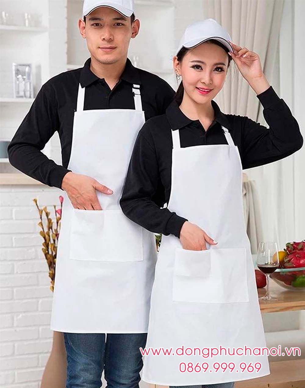 Tạp dề may sẵn dáng dài màu trắng